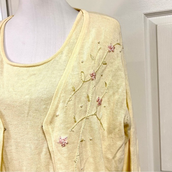 Vintage 90’ I.B Diffusion PLUS 1X 2PC Sweater Womens yellow Sequin embroidered - Picture 4 of 10